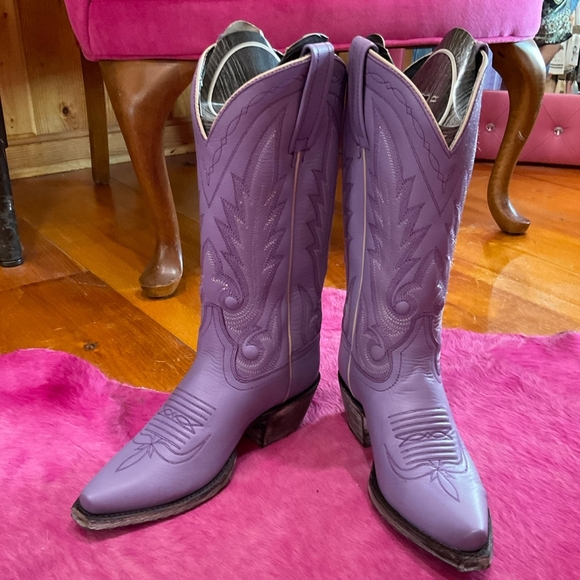 LIBERTY BLACK Lavender Leather Cowboy Boots Size 7 Caborca Silver Missouri Line - Picture 6 of 8